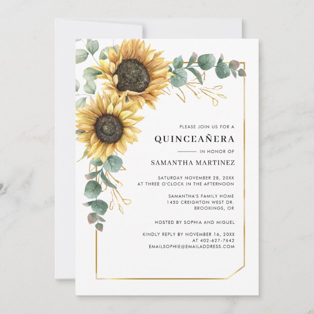 Invitación Fiesta de cumpleaños número 15 de Floral Sunflower (Anverso)