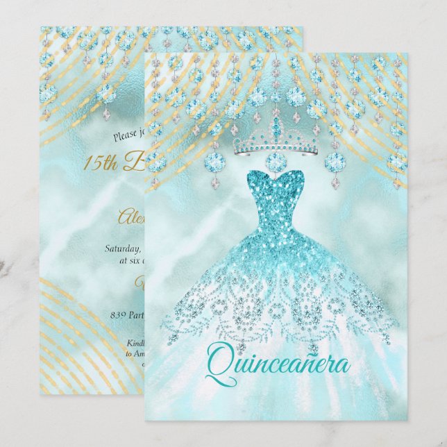 Invitación Fiesta de cumpleaños número 15 de la Quinceanera A (Anverso / Reverso)