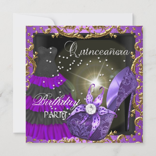 Invitación fiesta de cumpleaños número 15 de quinceanera vest (Anverso)