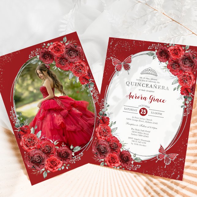 Invitación Fiesta de cumpleaños número 15 de Red Roses Silver (Subido por el creador)