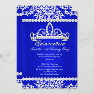 Invitación Fiesta de cumpleaños número 15 de Royal Blue Quinc