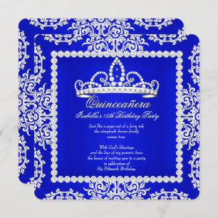 Invitación Fiesta de cumpleaños número 15 de Royal Blue Quinc