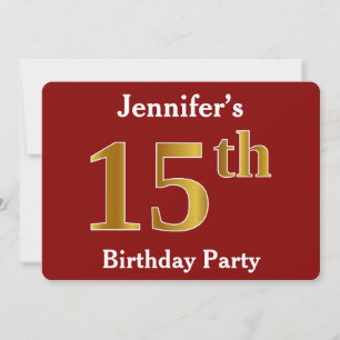 Invitación Fiesta de cumpleaños número 15 roja y dorada falsa