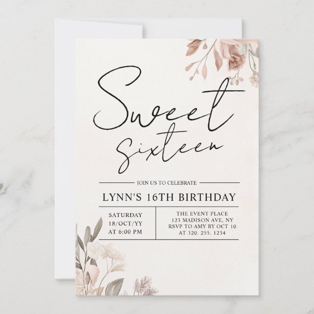 Invitación Fiesta de cumpleaños número 16 (Anverso)