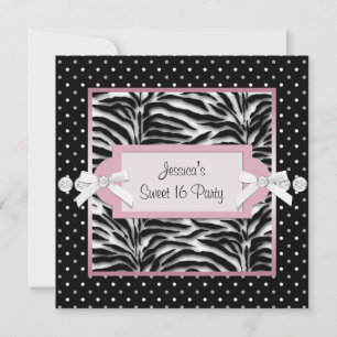 Invitación Fiesta de cumpleaños número 16 Black White Pink Ze