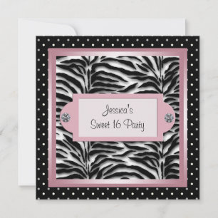 Invitación Fiesta de cumpleaños número 16 Black White Pink Ze
