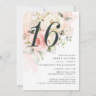 Invitación Fiesta de cumpleaños número 16 con estampado flora