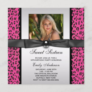 Invitación Fiesta de cumpleaños número 16 con foto de leopard