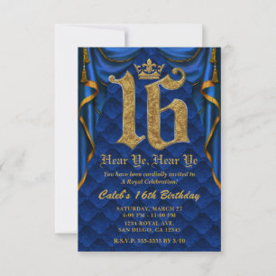 Invitación Fiesta de cumpleaños número 16 Corona Real Azul Do