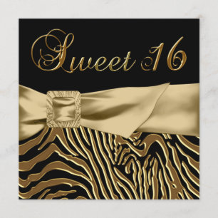Invitación Fiesta de cumpleaños número 16 de Black Gold Zebra