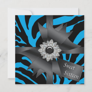 Invitación Fiesta de Cumpleaños número 16 de Cebra Azul Turqu