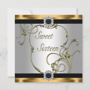 Invitación Fiesta de cumpleaños número 16 de Oro Negro Dulce
