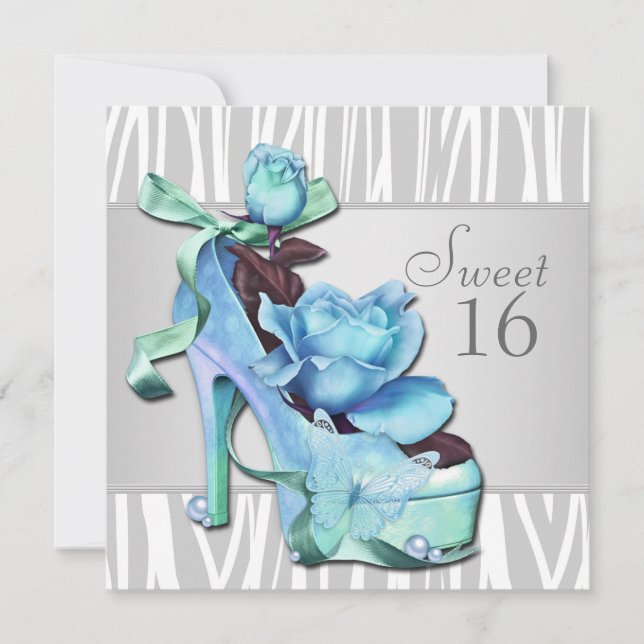 Invitación Fiesta de Cumpleaños número 16 Dulce Cebra Azul Pl (Anverso)