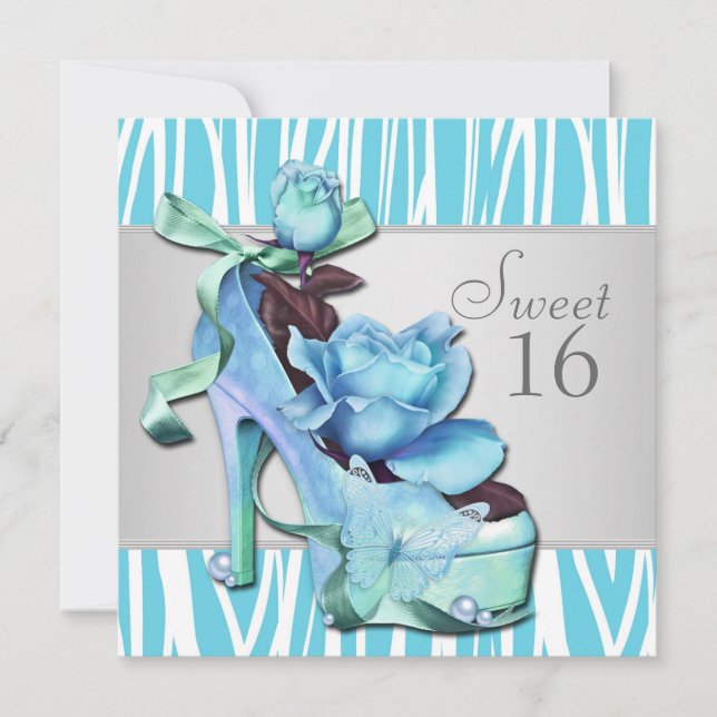 Invitación Fiesta de Cumpleaños número 16 Dulce con Cebra Azu (Anverso)
