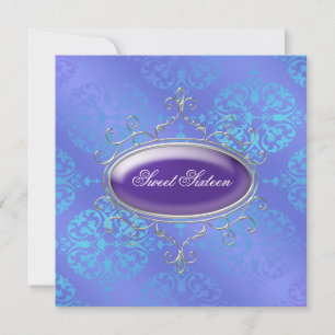 Invitación Fiesta de cumpleaños número 16 Dulce Damask Verde 