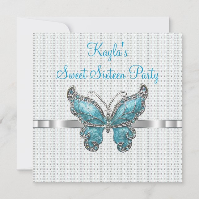 Invitación Fiesta de cumpleaños número 16 dulce de mariposa v (Anverso)