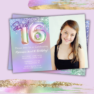 Invitación Fiesta de cumpleaños número 16 dulce foto púrpura 