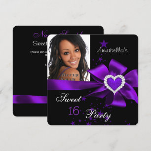 Invitación Fiesta de Cumpleaños número 16 Dulce Morada Corazó