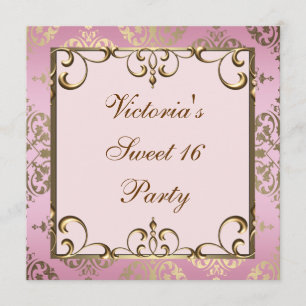 Invitación Fiesta de cumpleaños número 16 dulce oro rosa dama