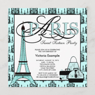 Invitación Fiesta de cumpleaños número 16 dulce París azul tu