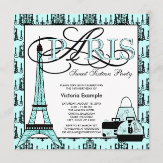 Invitación Fiesta de cumpleaños número 16 dulce París azul tu