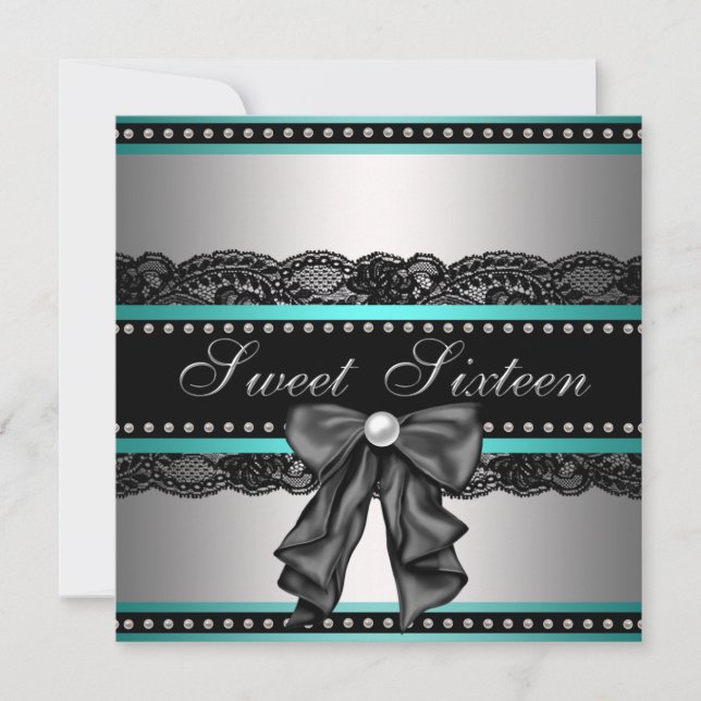 Invitación Fiesta de cumpleaños número 16 dulce plata negro a (Anverso)