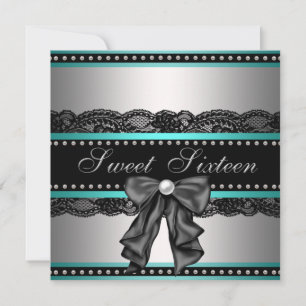 Invitación Fiesta de cumpleaños número 16 dulce plata negro a