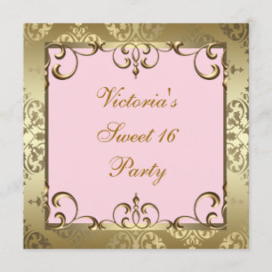 Invitación Fiesta de cumpleaños número 16 dulce rosa damasco 