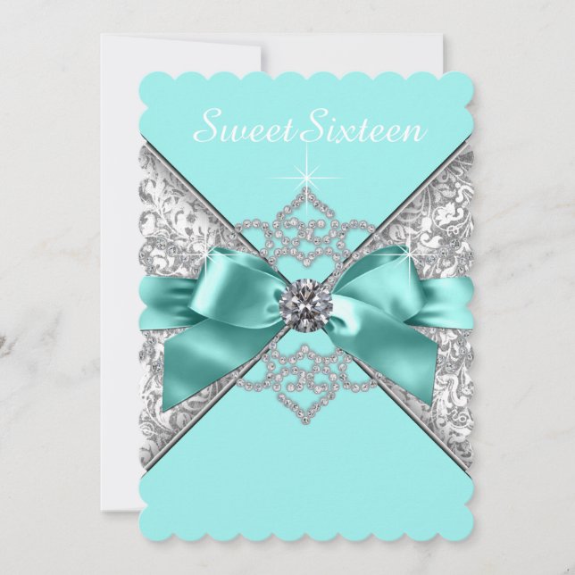 Invitación Fiesta de cumpleaños número 16 Dulces Diamantes Bl (Anverso)