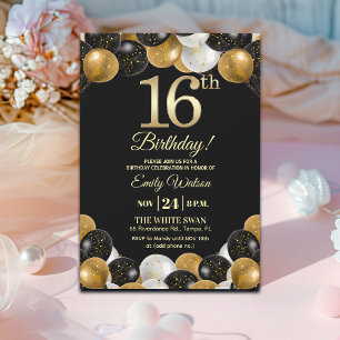Invitación Fiesta de cumpleaños número 16 elegante con brillo