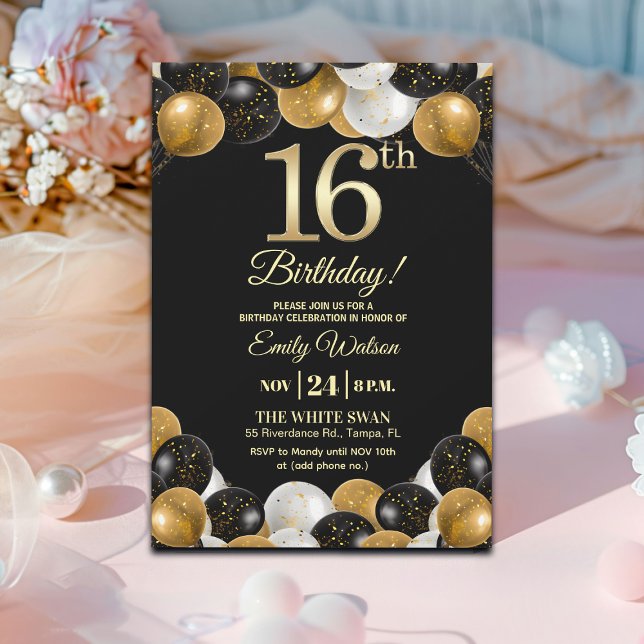 Invitación Fiesta de cumpleaños número 16 elegante con brillo (Subido por el creador)