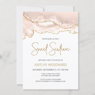 Invitación Fiesta de cumpleaños número 16 Ivory Gold Agate Sw