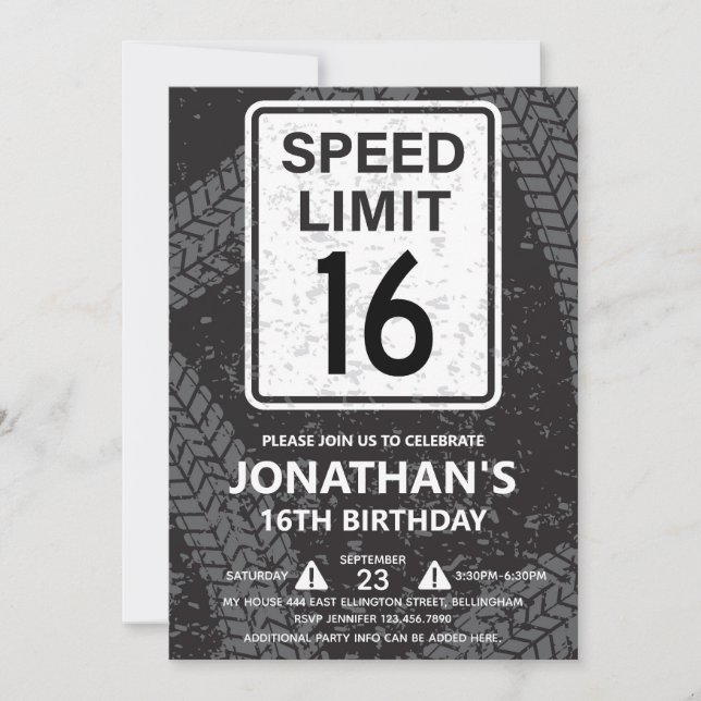 Invitación Fiesta de cumpleaños número 16 para niño (Anverso)