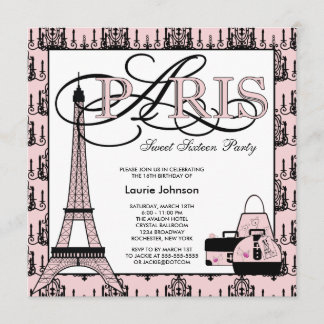 Invitación Fiesta de cumpleaños número 16 rosa negra París