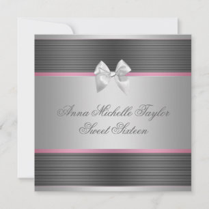 Invitación Fiesta de cumpleaños número 16 rosa negro plata