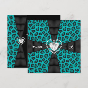 Invitación Fiesta de cumpleaños número 16 Sweet 16 Teal Leopa