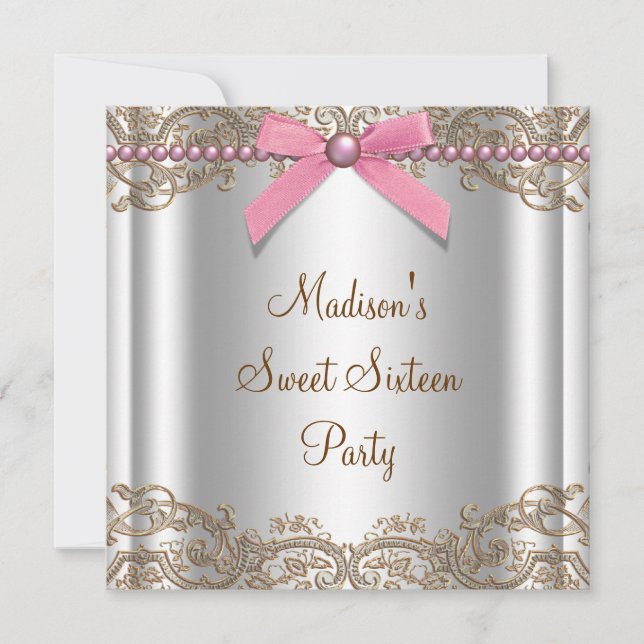 Invitación Fiesta de cumpleaños número 16 Sweet Pink Brown (Anverso)