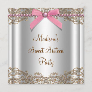 Invitación Fiesta de cumpleaños número 16 Sweet Pink Brown