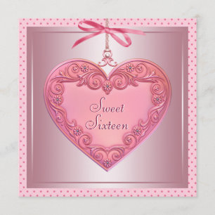 Invitación Fiesta de cumpleaños número 16 Sweet Pink Heart ro