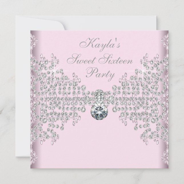 Invitación Fiesta de cumpleaños número 16 Sweet Silver Diamon (Anverso)
