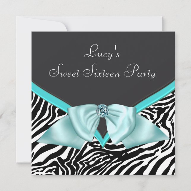 Invitación Fiesta de cumpleaños número 16 Teal Blue Zebra Swe (Anverso)