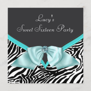 Invitación Fiesta de cumpleaños número 16 Teal Blue Zebra Swe