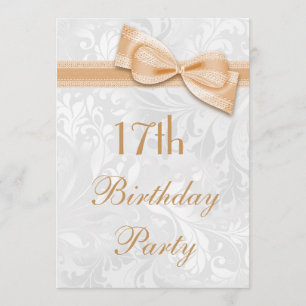 Invitación Fiesta de cumpleaños número 17 con damasco y lazo 
