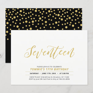 Invitación Fiesta de cumpleaños número 17 con tipografía mode