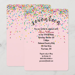 Invitación fiesta de cumpleaños número 17 de confetti