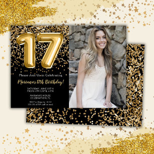 Invitación Fiesta de cumpleaños número 17 de niña en negro y 