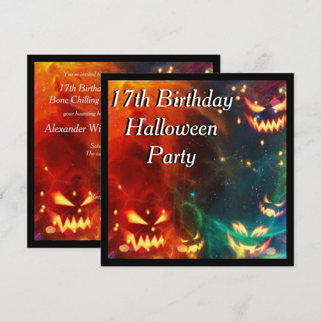 Invitación Fiesta de cumpleaños número 17 de Phantom Pumpkins (Anverso / Reverso)