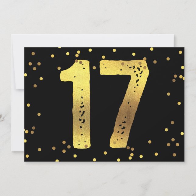 Invitación Fiesta de cumpleaños número 17 Relieve metalizado  (Anverso)