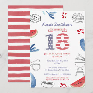 Invitación Fiesta de cumpleaños número 18, 4 de julio, Fiesta