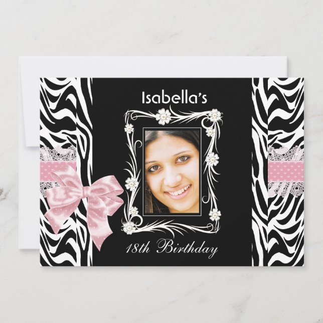 Invitación Fiesta de cumpleaños número 18 adolescente rosa ne (Anverso)